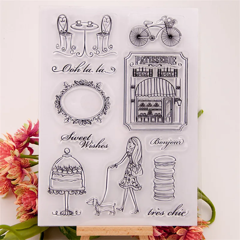 

oh lala lady dog and shop diy scrapbooking clear stamp for wedding gift paper card christmas gift craft liu191