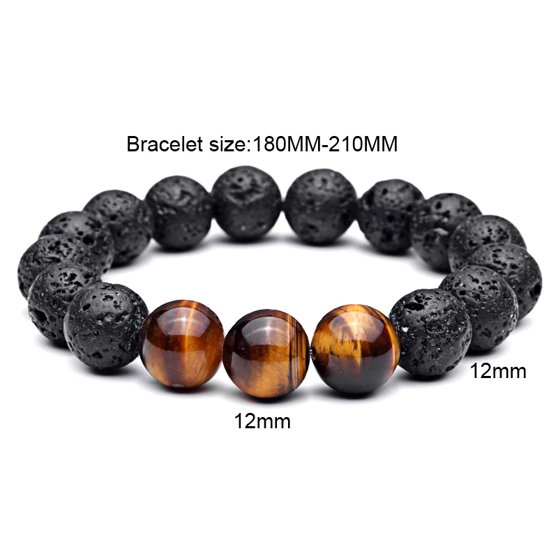 Mcllroy Diy Trendy Bracelets For Men Black Lave Stone Northskull Men Bracelets Lava Stone & Tiger Eyes Stone Jewelry Gift