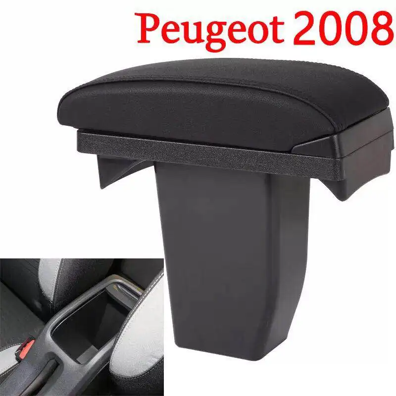 

For Peugeot 2008/301/C3-XR armrest box +3USB Black Leather Center New Storage Box Modification
