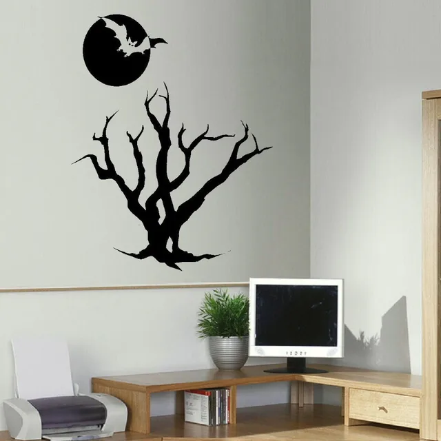 Wall Sticker Vinyl Decal Large Bat Tree Wall Sticker Vinyl Decal Large Bat Tree Moon Transfer Stenicl Party Bar Decor