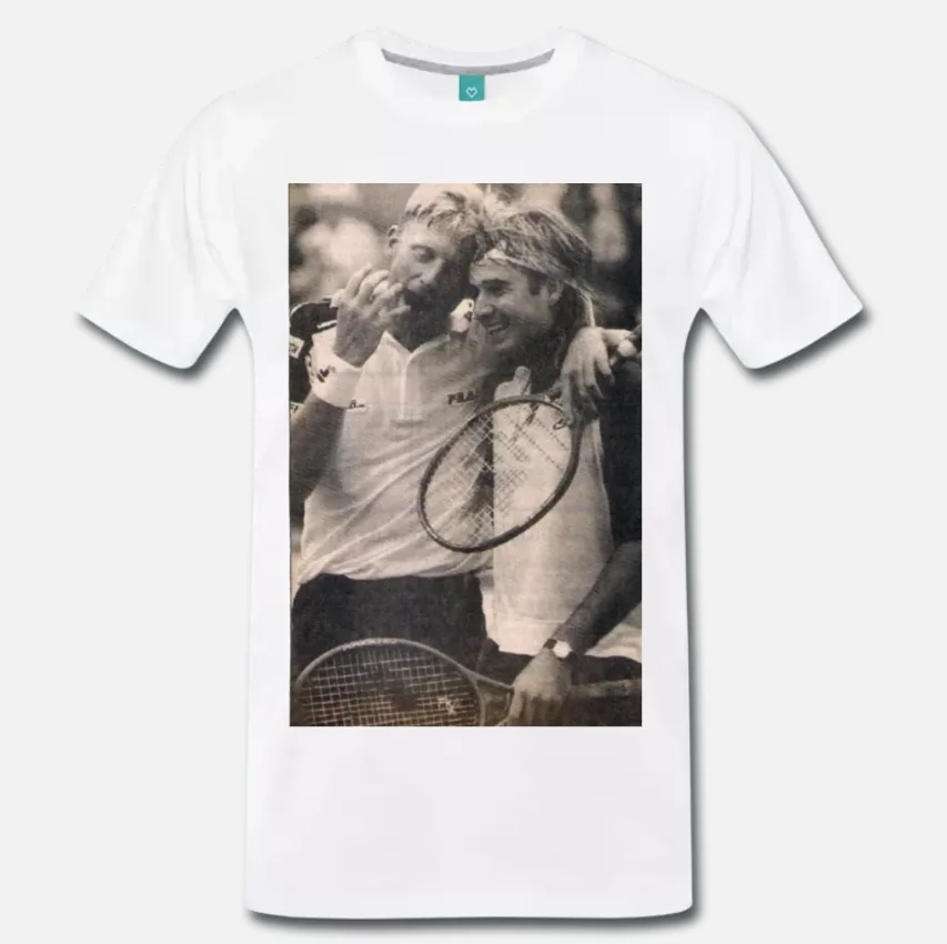 

T-SHIRT BORIS BECKER ANDRE AGASSI CAMPIONI TENNIS ANNI 80 1 S-M-L-XL-2XL-3XL