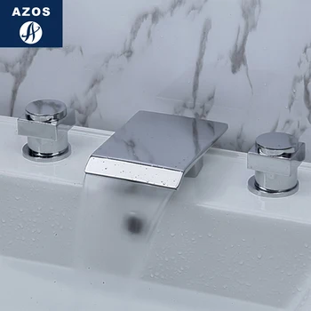 

Azos Split FaucetWaterfall Increase Brass Chrome Cold and Hot Switch Shower Room Basin Kitchen Double Handle Three Holes Round