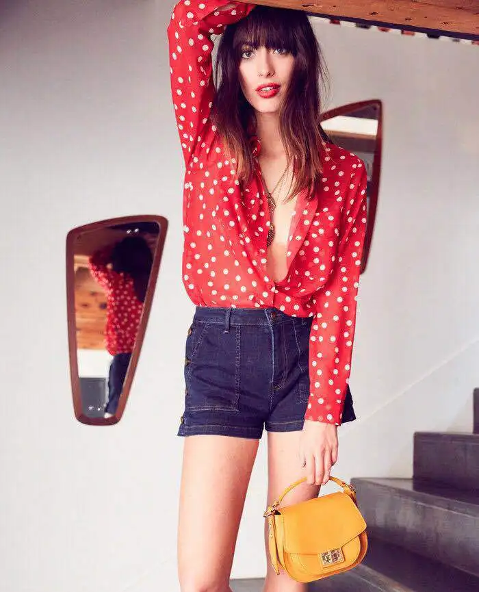 

Red Polka Dot Shirt Warm Red Polka Dot Light and Smooth Double Pocket Long Sleeve Shirt