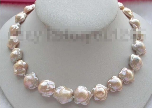 

Free shipping Natural 16mm Pink Reborn Keshi Flower Pearl Necklace! &aa **A good