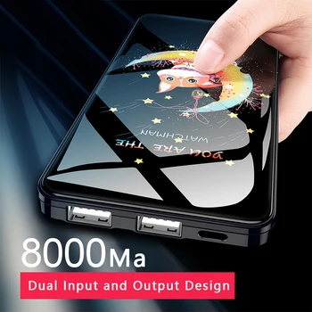 

Lovely Mirror Pattern Power bank 8000mAh Portable Dual USB External Battery Pack Fast Charger Powerbank For Xiaomi Mobile Phone