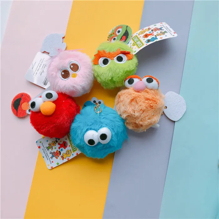

1pc Lovely Sesame Street ELMO BIG BIRD COOKIE MONSTER OSCAR Plush keychain Cartoon Stuffed keyring Dolls kids Gifts