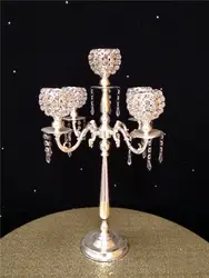76 см высокий 5 оружия серебряные свадебные хрустальные канделябры Подсвечник ваза для цветов свадебные реквизит