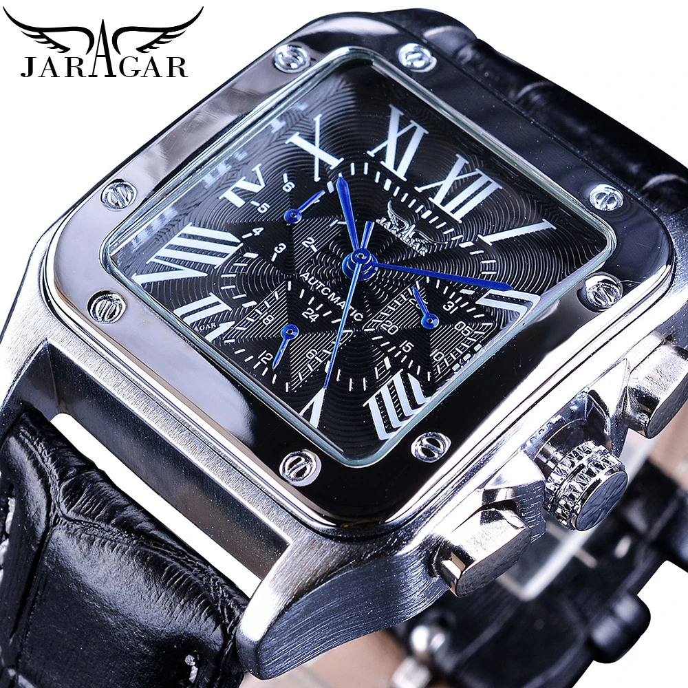 

Jaragar Men's Watches Top Brand Luxury Self-Wind Automatic Mechanical Square Roman Number Design Bezel Watch Montre Homme Clock