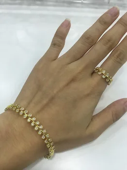 

Hot Sales Leaves Design Crystal Zircon Cuff Bangle Ring Set Square Shape Stckable Bangle Copper Women Wedding Jewelry