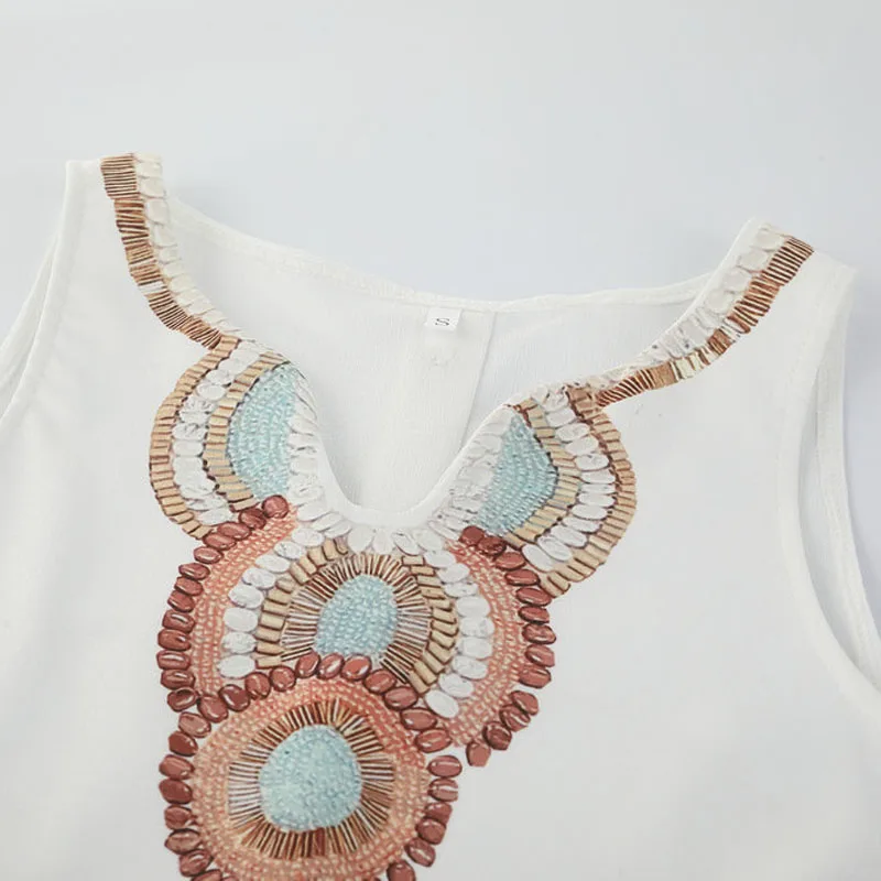 Для женщин Леди Лето Boho короткое платье; вечерние пляжные платья без рукавов сарафан v-образным вырезом рюшами Свободные повседневные платья