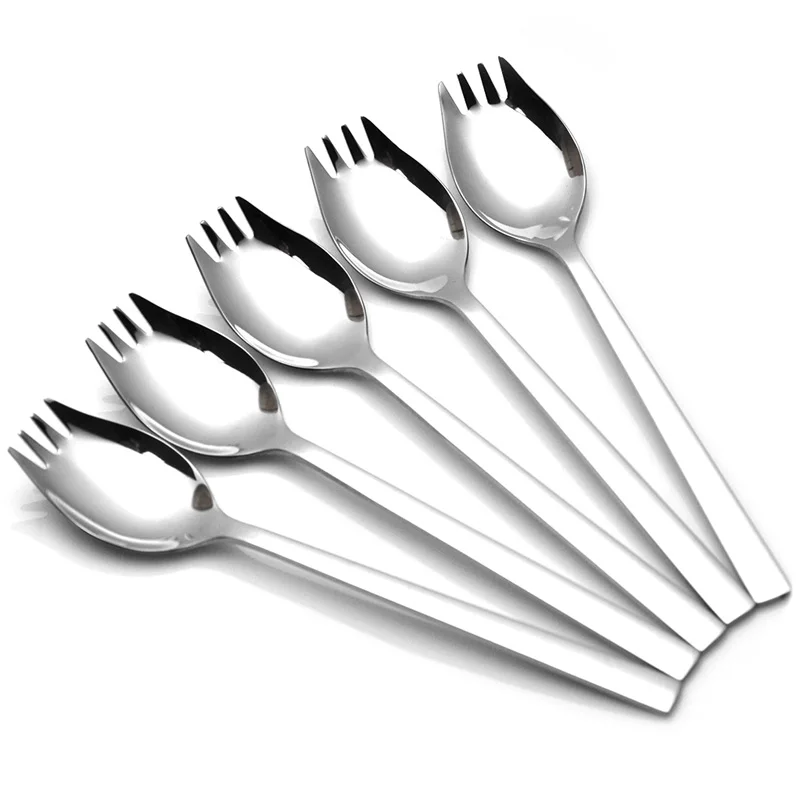 

Creative Kitchen Tableware Tools 2 in 1 Sporks Dessert Fork Spoon Stainless Steel Combo Spaghetti Salad Dessert Fruit Utensils