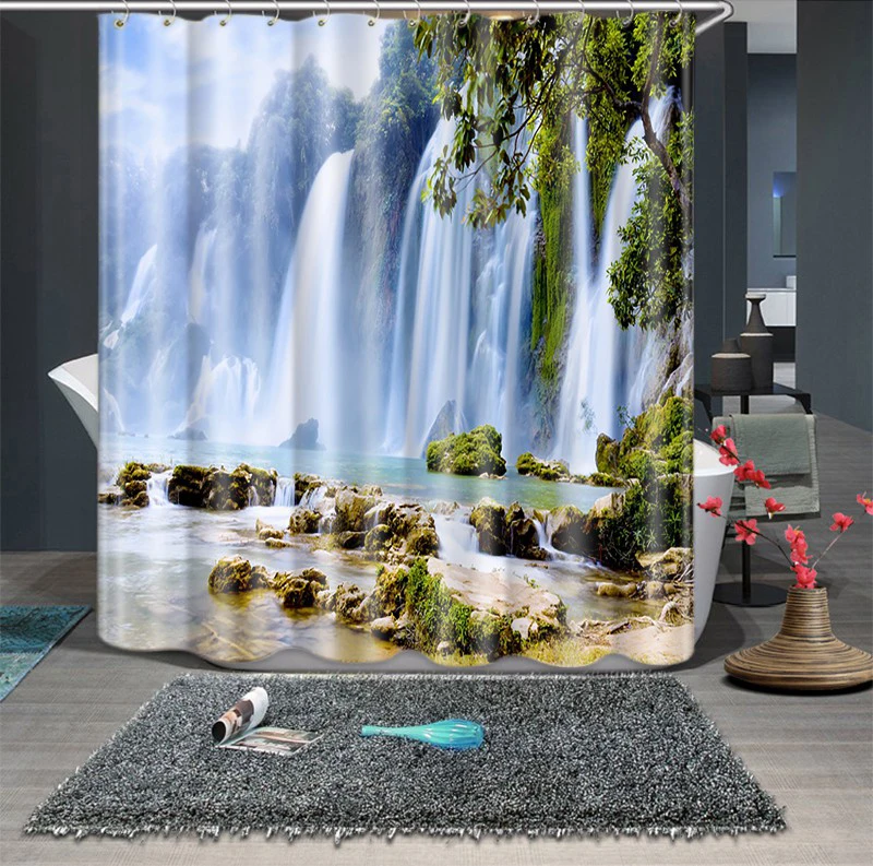 

Natural waterfall pattern waterproof shower curtain