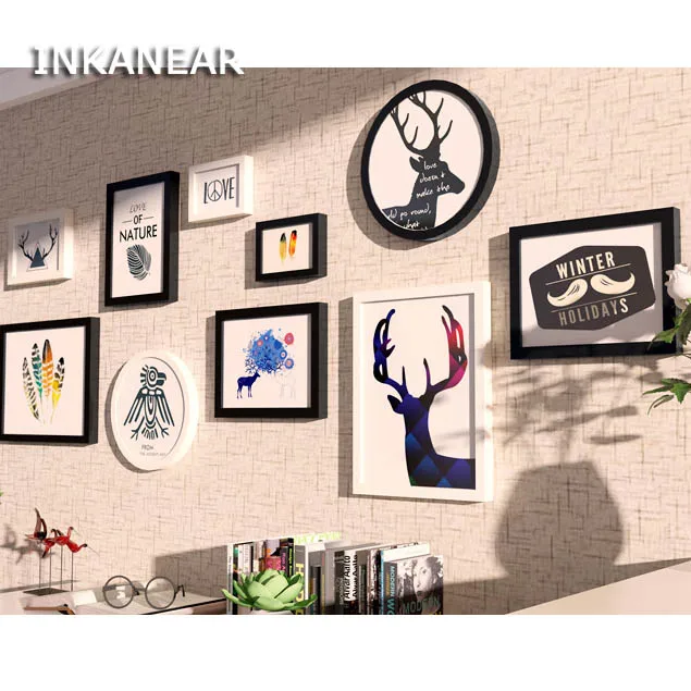 

INKANEAR Vintage Wooden Painting Photo Frame Set Collage Fashion Home Decor Wood Wall Decoration Family Picture Frame Wall
