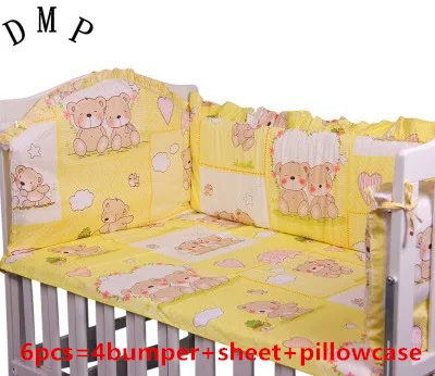 

Promotion! 6pcs 100% cotton four seasons baby bedding set for girls Pattern Baby Bed Linen(4bumpers+sheet+pillow cover)
