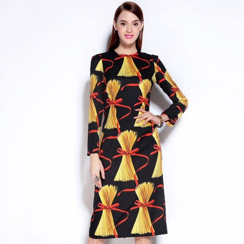 Customized Runway Dress 2017 Autumn High Quality Full Sleeve Spaghetti