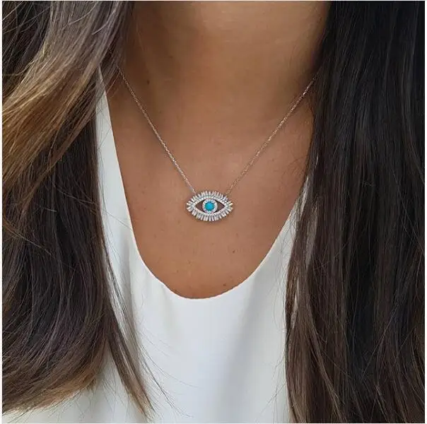 

Evil Eye Necklaces Gold Blue Eyes Jewelry Simple Womens Girls drop shipping gold color dainty cz crystal necklace girl lady gift