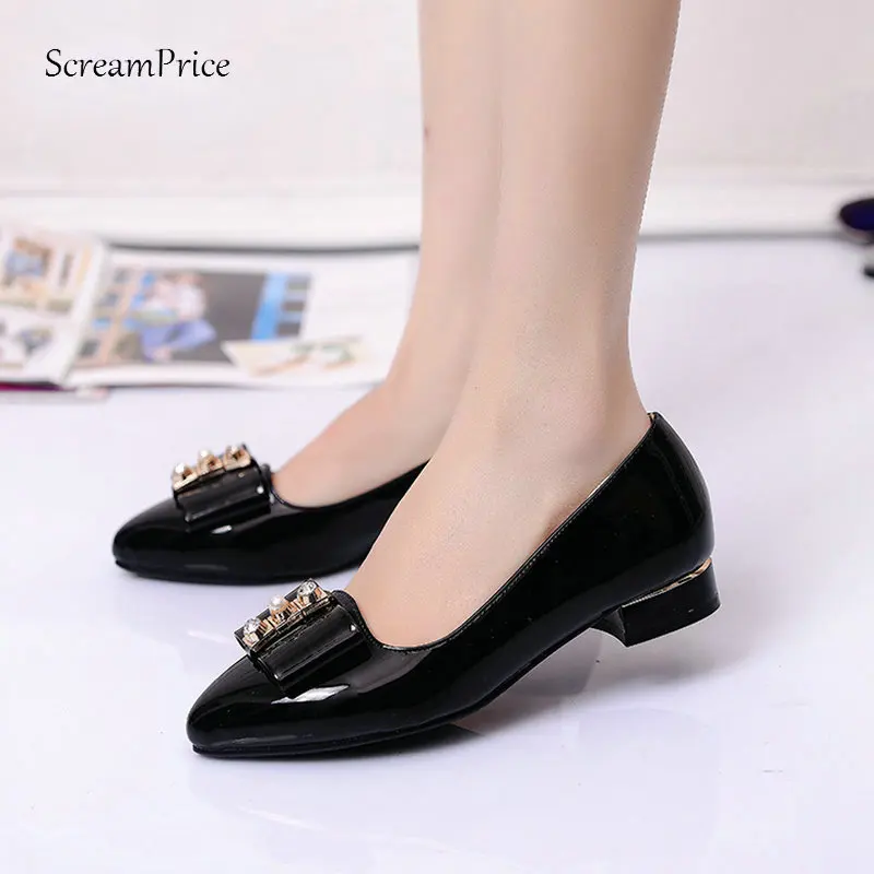

Women's Bow Knot Pumps Low Heels Fashion Pointed Toe Slip On Drees Casual Shoes White Black Red