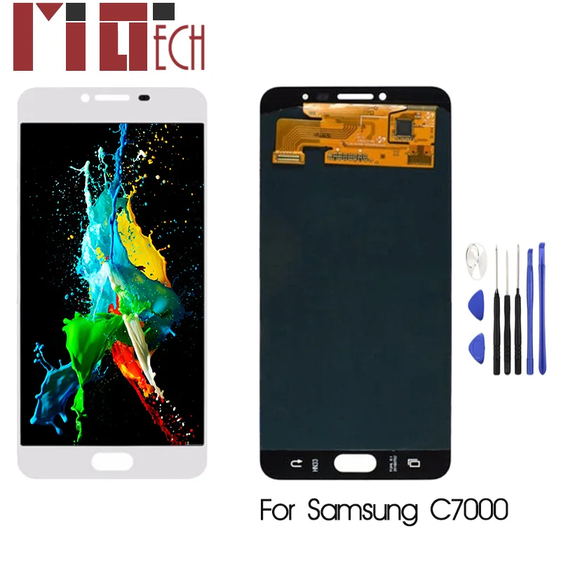 

Super AMOLED For SAMSUNG Galaxy C7 C7000 LCD Display OLED Touch Screen Digitizer Assembly Replacement Black White Gold 5.7''