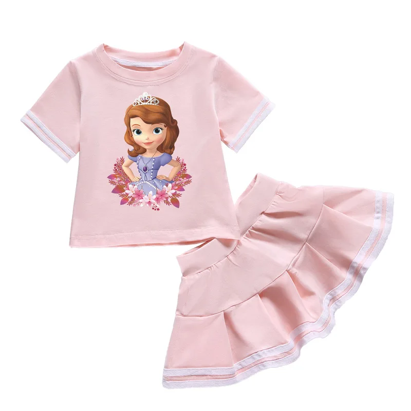 Детская одежда летняя футболка с короткими рукавами и юбка с рисунком Софии спортивные костюмы для малышей, комплект одежды для маленьких девочек, vetement enfant fille - Цвет: T30166-4