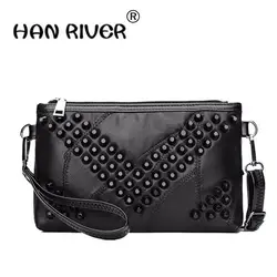 Hanriver Новый Пояса из натуральной кожи Для женщин сумка заклепки Crossbody сумка Для женщин клатч Лоскутная сумка женщин кошелек Bolsas feminina