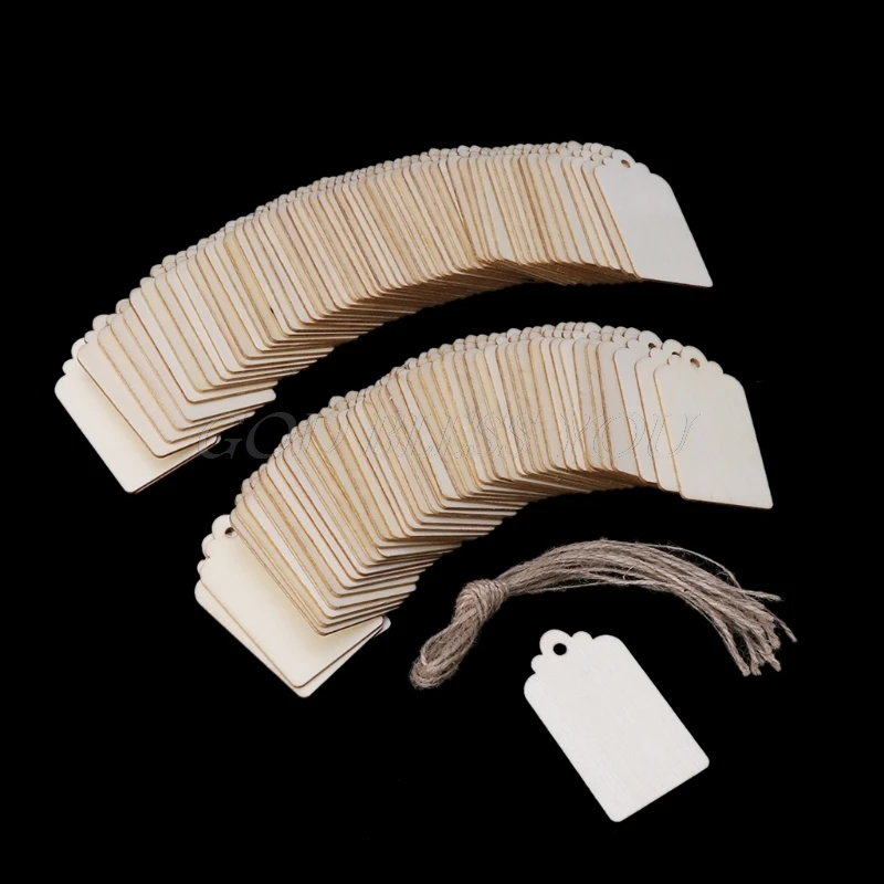 100 шт натуральные деревянные ломтики подарочные бирки Висячие этикетки для свадебной вечеринки с пеньковыми веревками