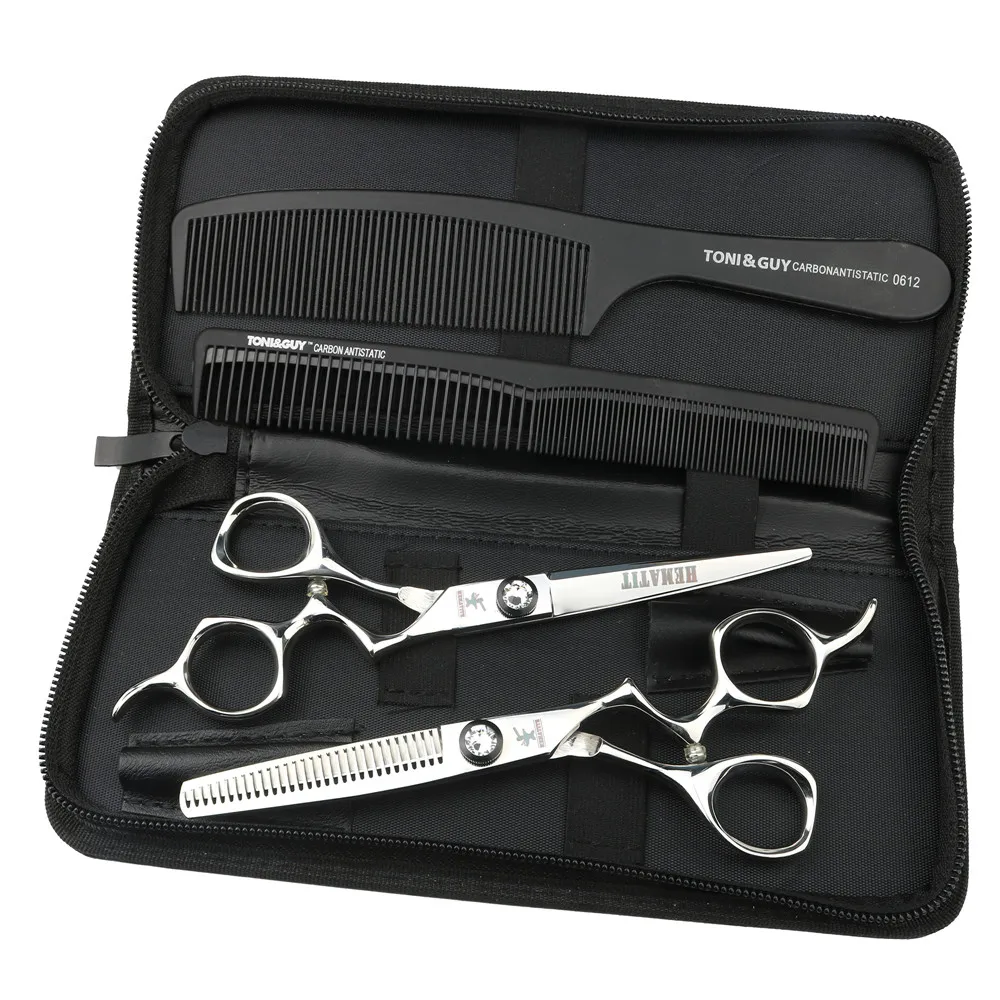 

Unique curved handle Japanese quality hairdressing scissors Hairdressing set 6.0 inch Screw easy to adjust Three color choice