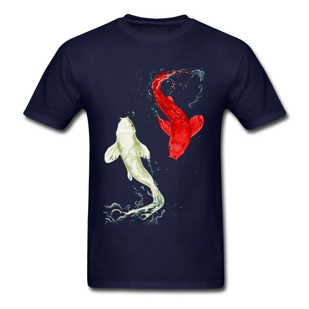 Koi Fishes Crew Neck T Shirts Summer Fall Tees Short Sleeve Prevalent 100% Cotton Casual Tees Normal Mens Free Shipping Koi Fishes navy