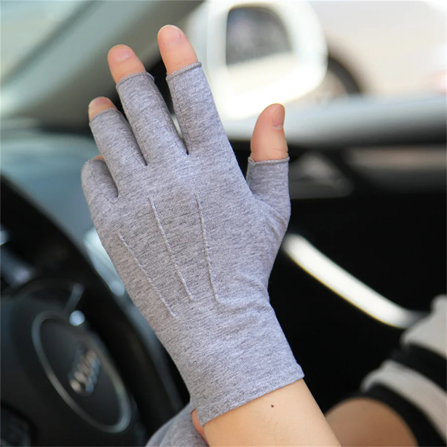 Men Women Sun Protection Gloves Half Finger Spring Summer Section Driving Non Slip Cotton Cloth