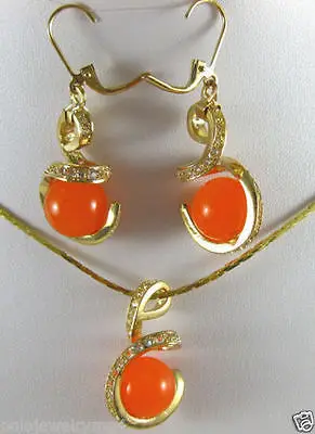 

Hot selling> Jewelry Noblest 12mm Yellow Natural stone Pendant Earring sets>> watch wholesale Quartz stone CZ crystal -Bri