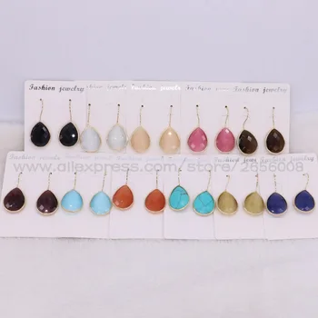 

6 Pairs Natural Opal stones gold Matal Hook drop earrings dangle earring Mix color stone earrings jewelry earrings 2452
