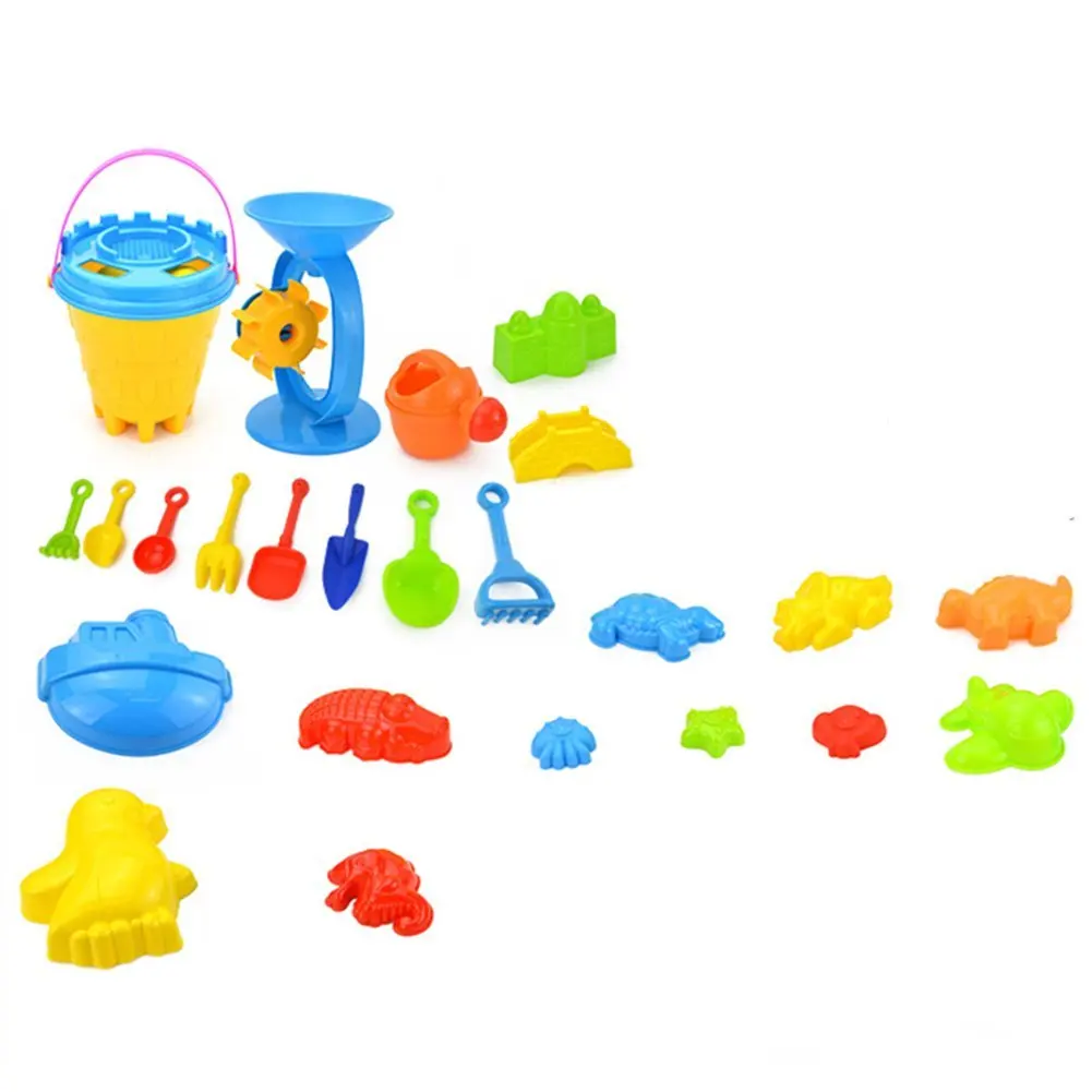 Набор из 25 детских пляжных игрушек с замком, ведро, лопата, грабли, чайник, детские игрушки - Цвет: Random Color