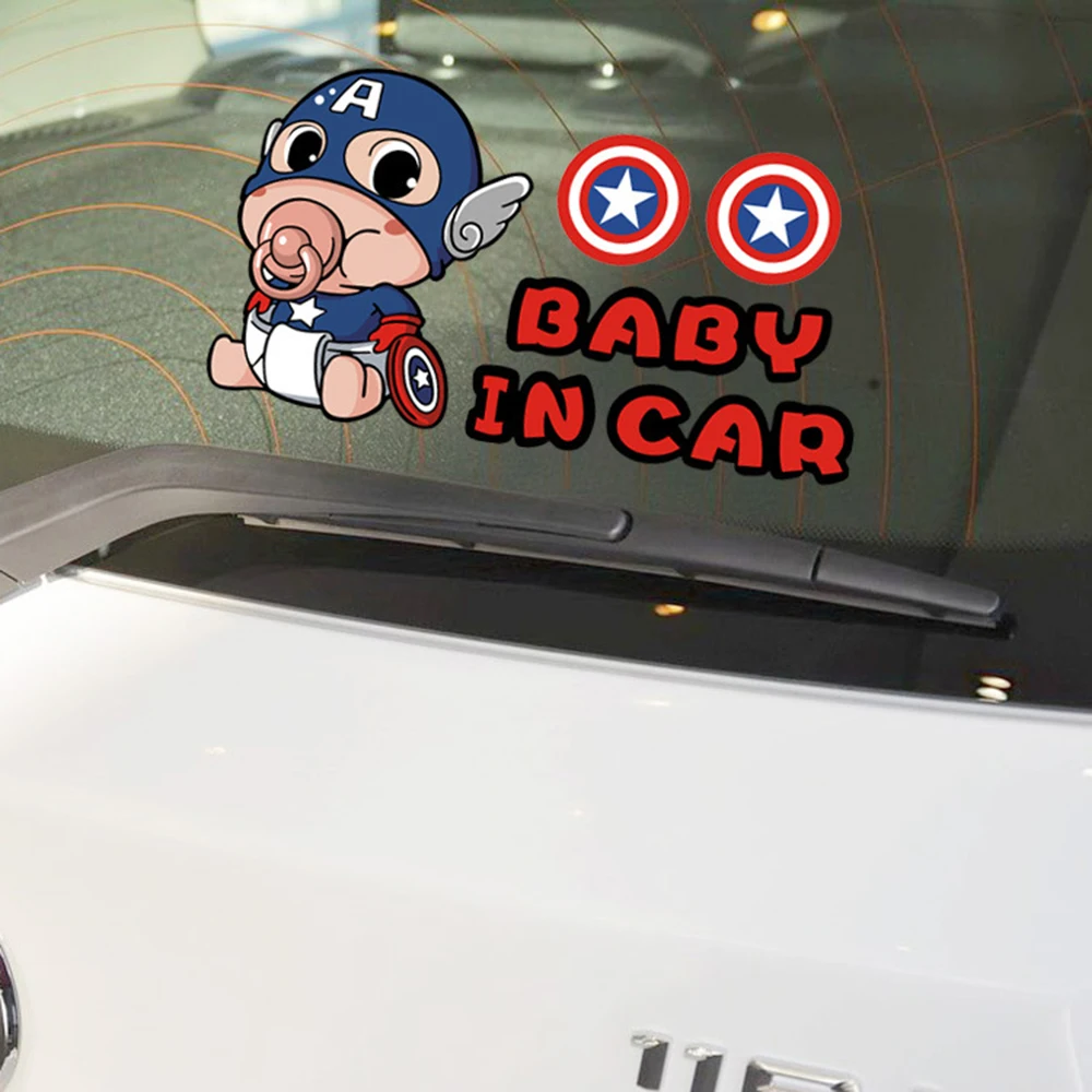 Aliauto Baby In Car Sticker Captain America Cartoon Warning Decal For Volkswagen Skoda Polo Golf font