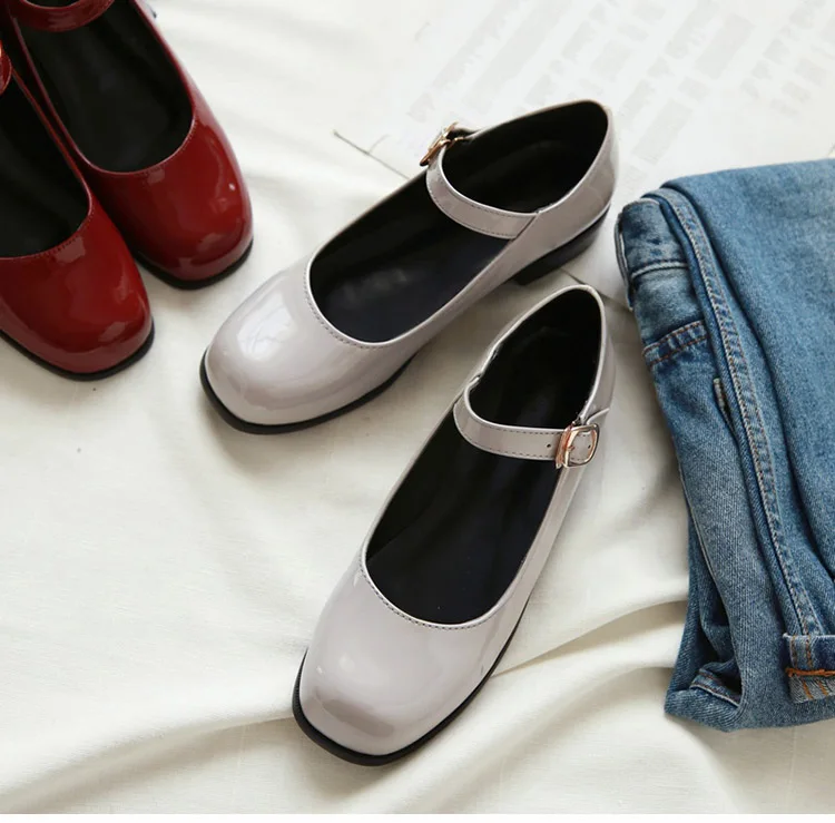Phoentin/туфли mary jane; неглубокие лакированные женские туфли с ремешком на щиколотке; Цвет Черный; классические туфли на низком квадратном каблуке 2,5 см с квадратным носком; FT153
