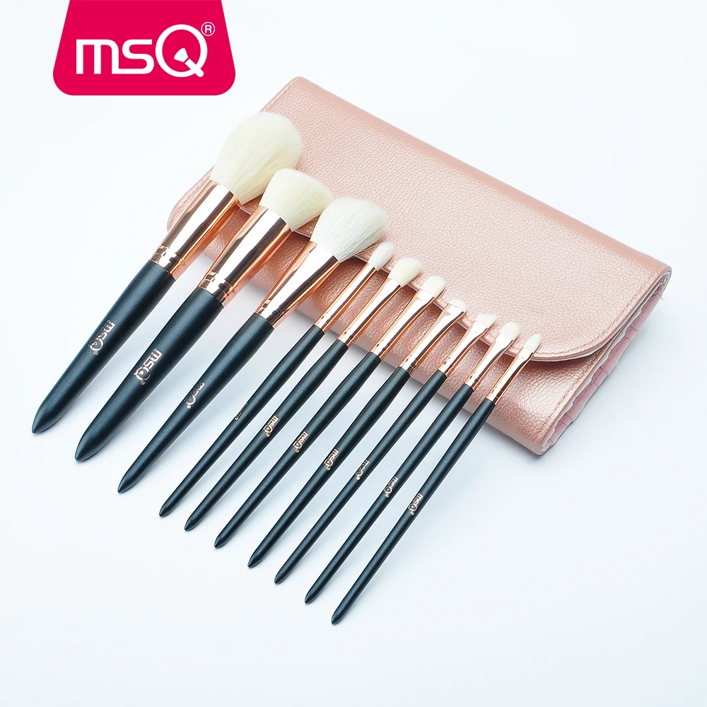 

MSQ 10pcs Makeup Brushes Set Powder Concealer lip Eye Make Up Brush Set Rose Gold Aluminium With PU Leather Case