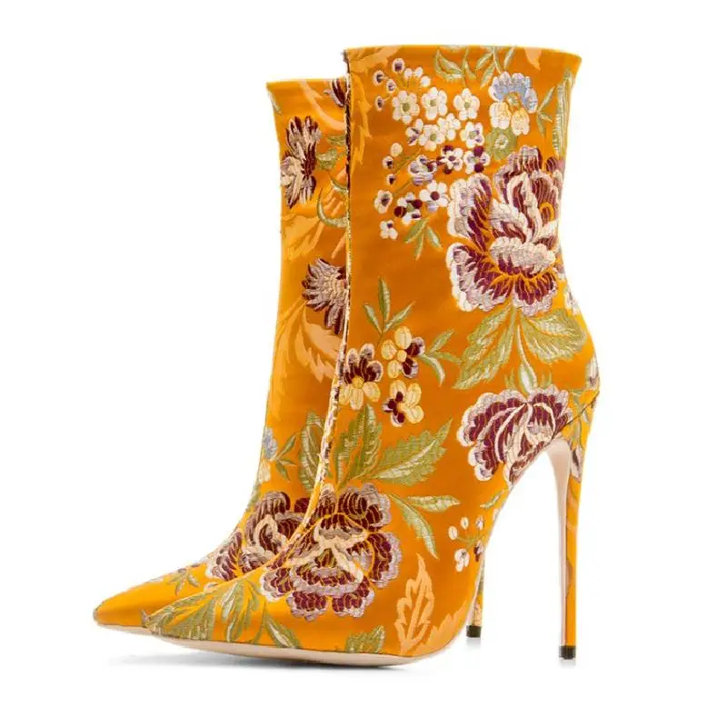 Booties High Picture Embroide Boot Schuhe As Spitz Heels Floral Stretch Sexy as Picture on Stiefeletten Stiletto Socke Beertola Frauen Slip nzWHvOv