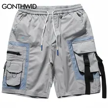 GONTHWID с боковой пряжкой мульти-карманы тактические шорты с накладными карманами уличная мужские хип хоп повседневные мешковатые короткие брюки лето