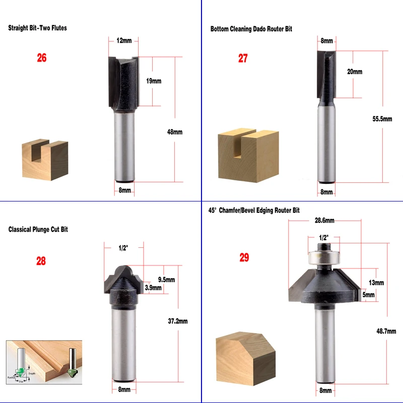 1 шт. 8 мм хвостовик древесины маршрутизатор бит прямой Концевая фреза триммер очистка заподлицо отделка угловая круглая бухта коробка биты инструменты фреза