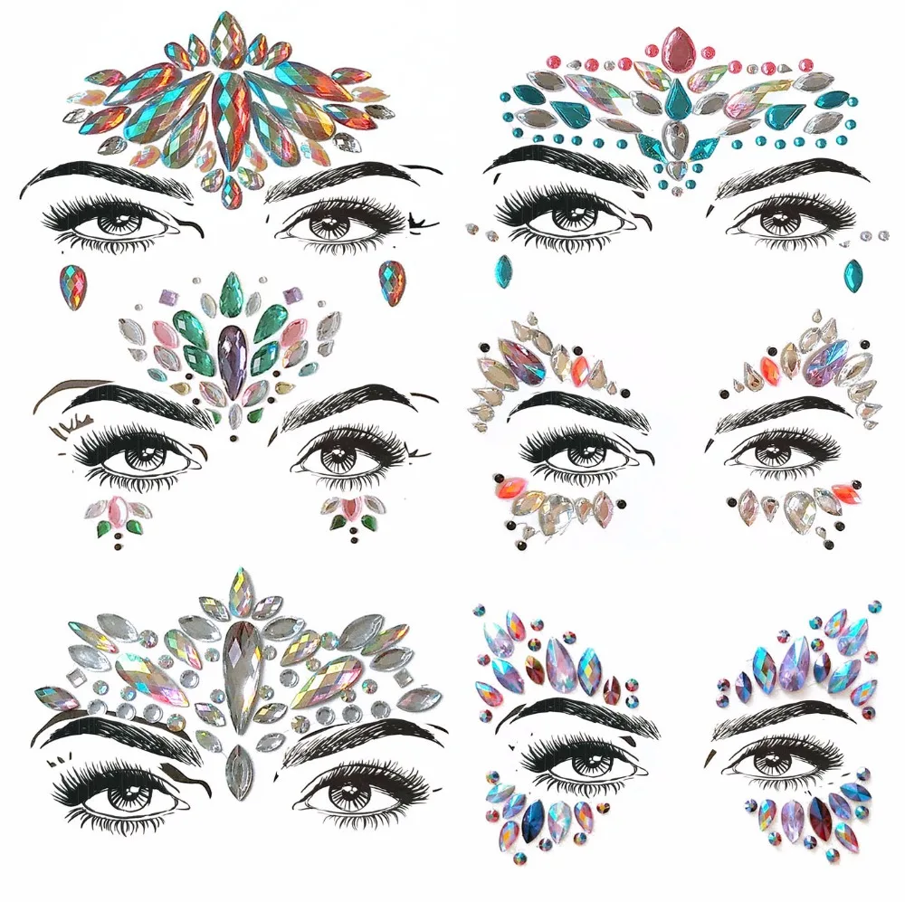 

Acrylic Resin Drill Stick Bindi Sticker Handpicked Bohemia And Tribal Style Face And Eye Jewels Forehead Stage Decor Sticker