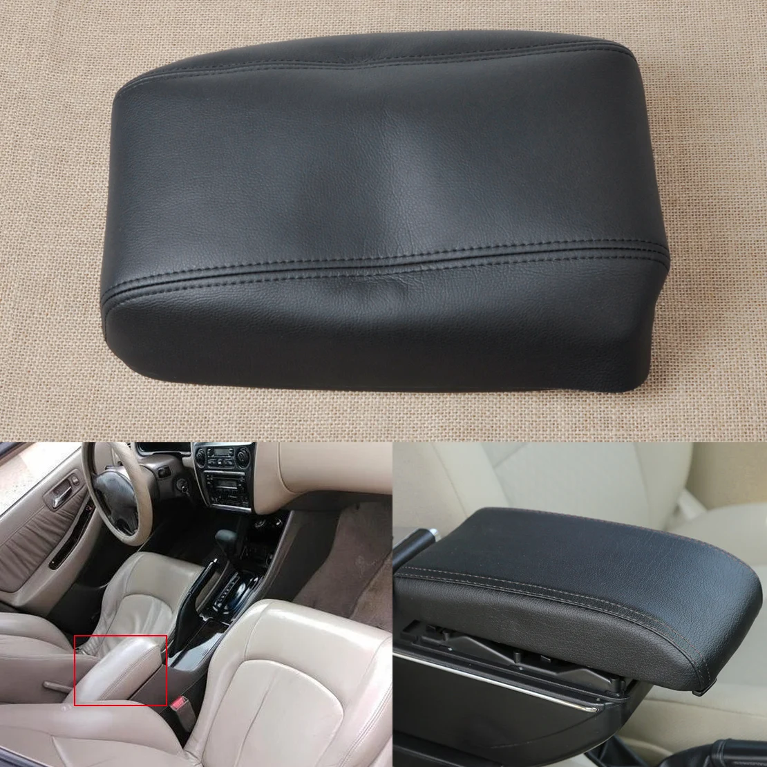 

beler High Quality New Black Leather Front Console Lid Armrest Cover for Honda Accord 1998 1999 2000 2001 2002 DIY