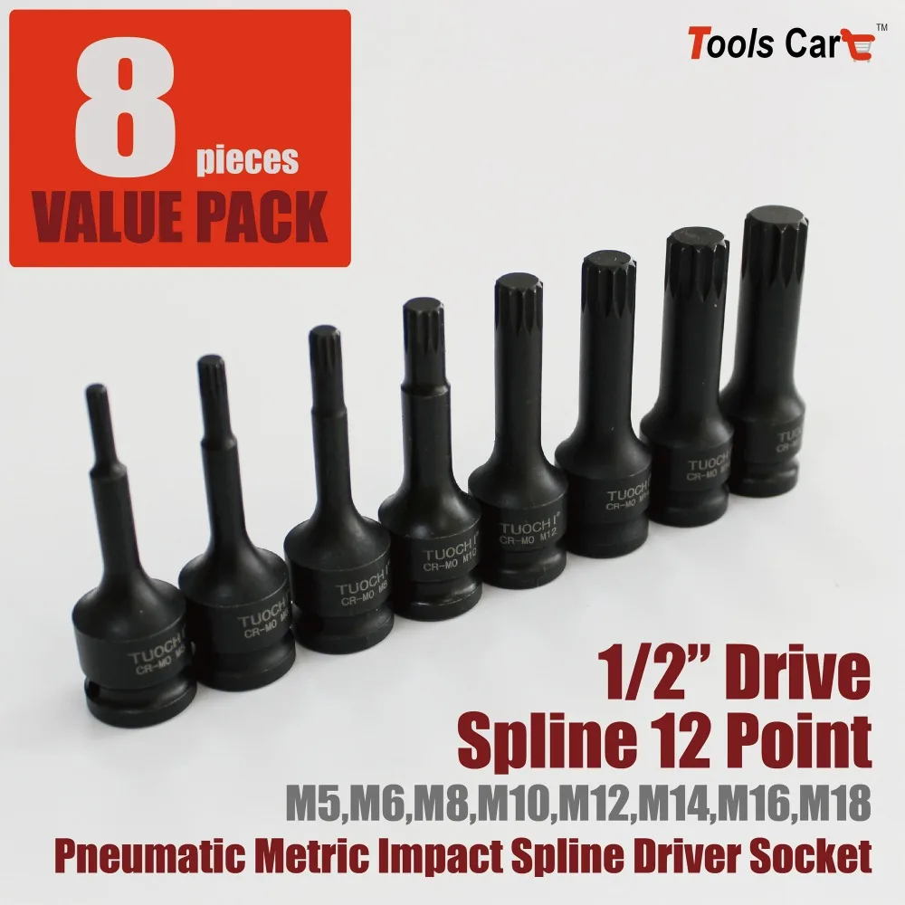 Spline Impact Socket Bit Set 1/2 Drive M5 M6 M8 M10 M12 M14 M16 M18