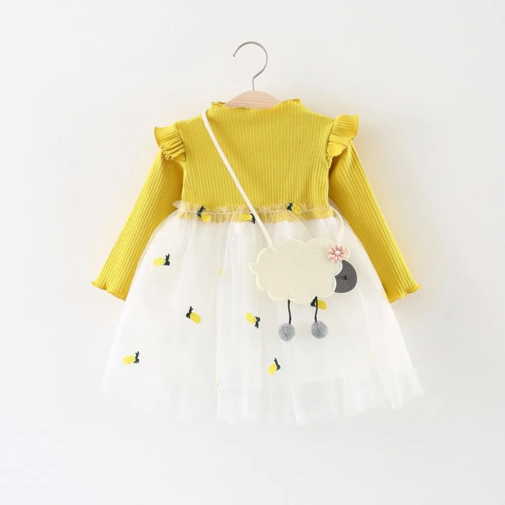 Трикотажное хлопковое платье принцессы с фатиновой юбкой для маленьких девочек одежда с длинными рукавами