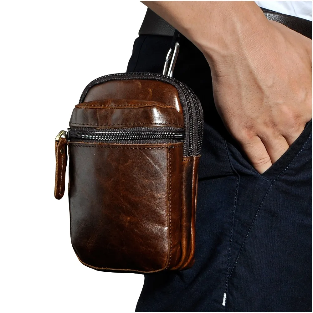 Design Men Original Leather Small Travel Summer Pouch Hook Belt Waist Pack Bag Fashion Male Cigarette Case 6