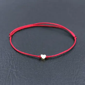 BPPCCR Handmade Stainless Steel Love Heart Shape Charm Bracelet Thin Red Rope Thread String Bracelets For Men Women Couples