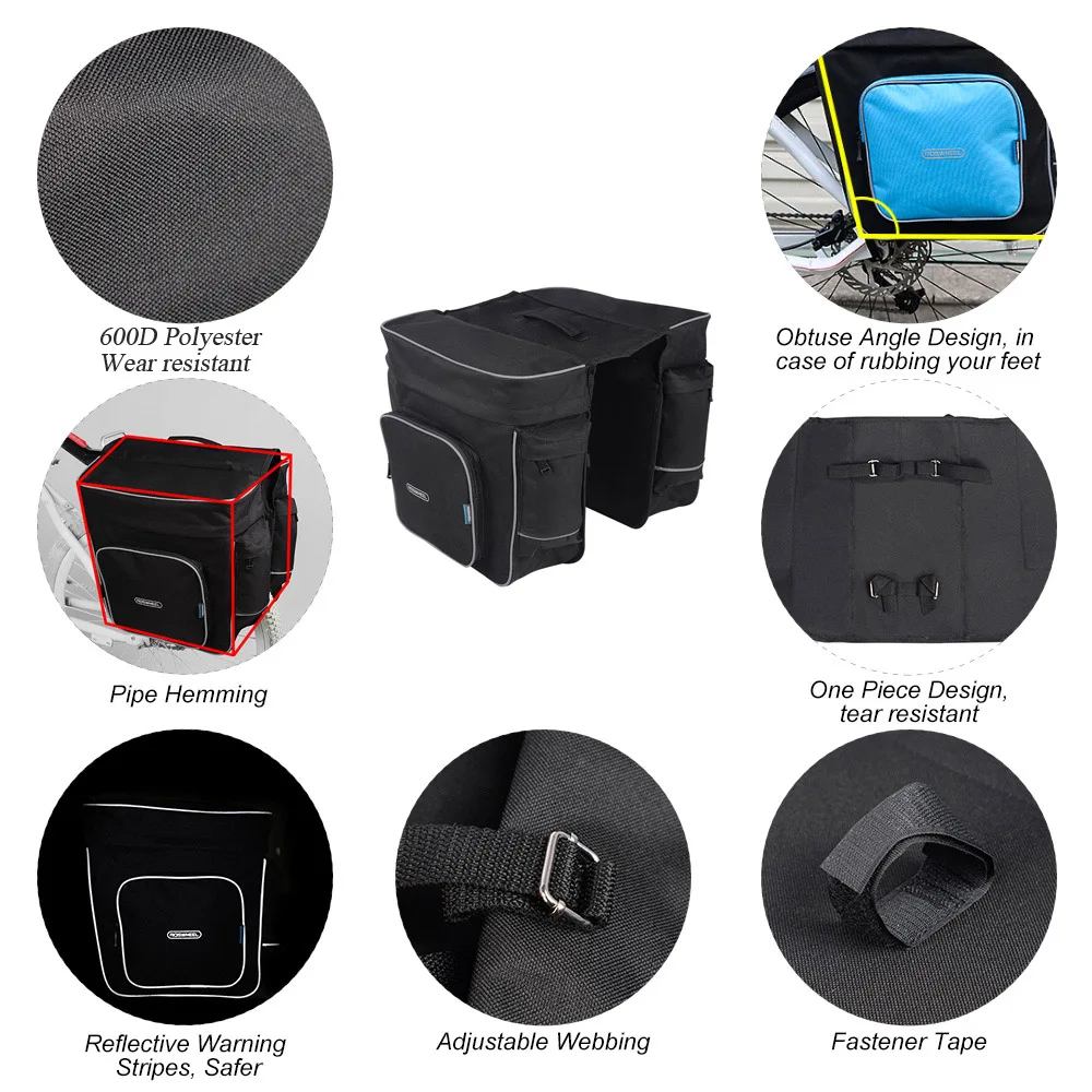 Flash Deal ROSWHEEL 2 in 1 30L Bicycle Bags Black Cycling Rear Double Side Rack Bag Tail Seat Pannier Outdoor Bicycle Saddle Storage Bags 3 Flash Deal ROSWHEEL 2 in 1 30L Bicycle Bags Black Cycling Rear Double Side Rack Bag Tail Seat Pannier Outdoor Bicycle Saddle Storage Bags 3