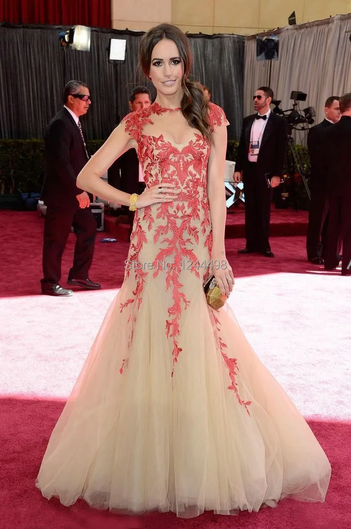 Elegant High Collar Applique Lace Celebrity Red carpet Dress Zuhair