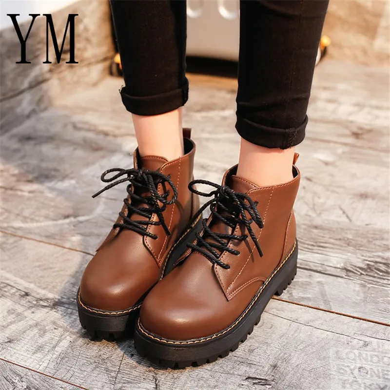 Kaufen Stiefeletten Runde kappe Frauen Stiefel Lace Up Flache Biker Military Armee Combat Schwarz Schuhe Frau botas mujer Martin motorrad boot