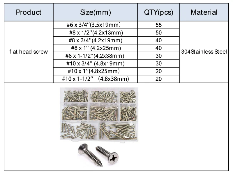 Ceny #6 #8 #10 z łbem płaskim Phillips śruba samogwintująca Metric wątku krzyż z łbem stożkowym śruby asortyment zestaw zestaw 304 ze stali nierdzewnej