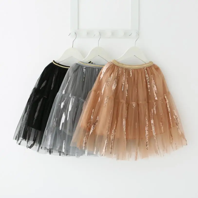 

High Quality 2019 Sequined Tulle Girls Tutu Skirt Baby Shiny Wedding Girls Dance Skirts Child Skirts Girl Fluffy Long Pettiskirt