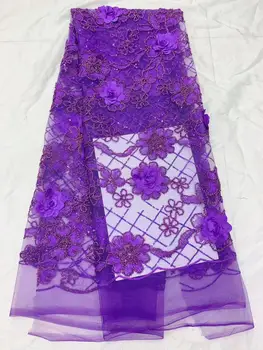 

African Lace Fabric French Sequins Net Lace High Quality African Lace Fabric For 2018 French Lace Fabric Purple Gold Line Lace