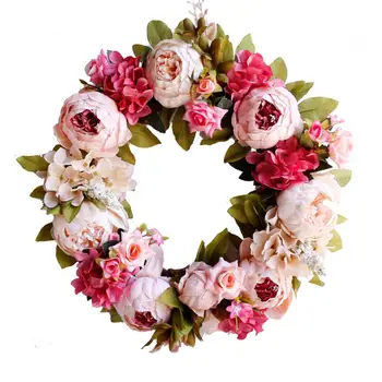 

LanLan Simulation Peony Wreaths Floral Hoop Garland Wedding Decoration Household Wall Hanging Flowers